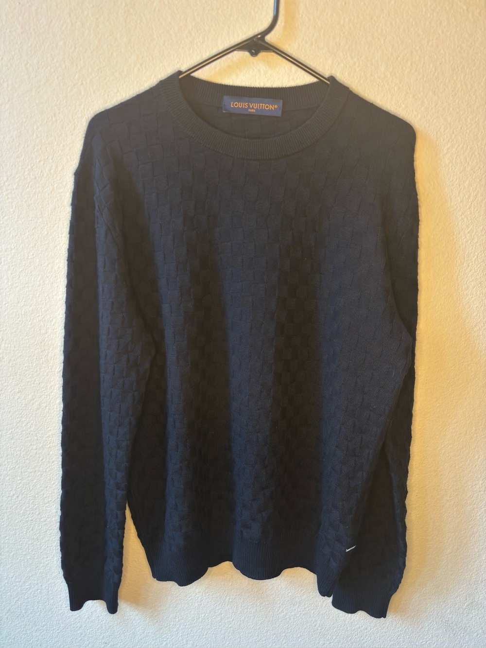 Louis Vuitton Men's Navy Checker Knit Crewneck Sweater